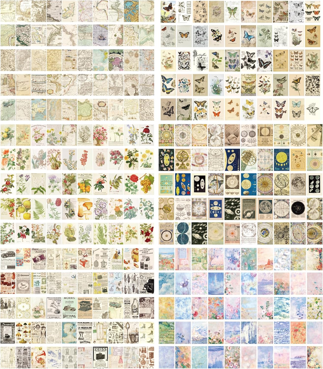6 Sets 300 Pcs Washi Stickers Set Vintage Aesthetic Sticker Book for Journaling Decorative Scrapbook Floral Paper