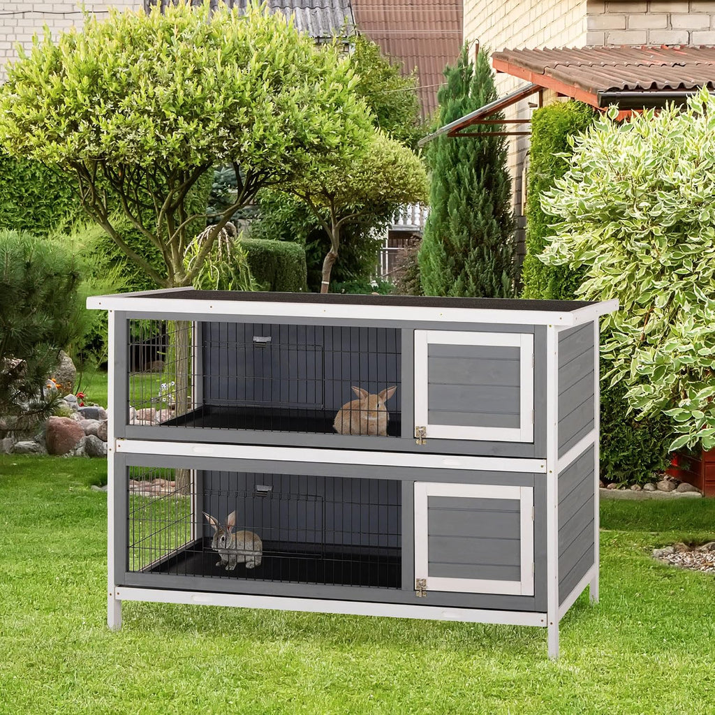 54" 2-Story Large Rabbit Hutch Bunny Cage Wooden Pet House Small Animal Habitat with Lockable Doors, No Leak Tray and