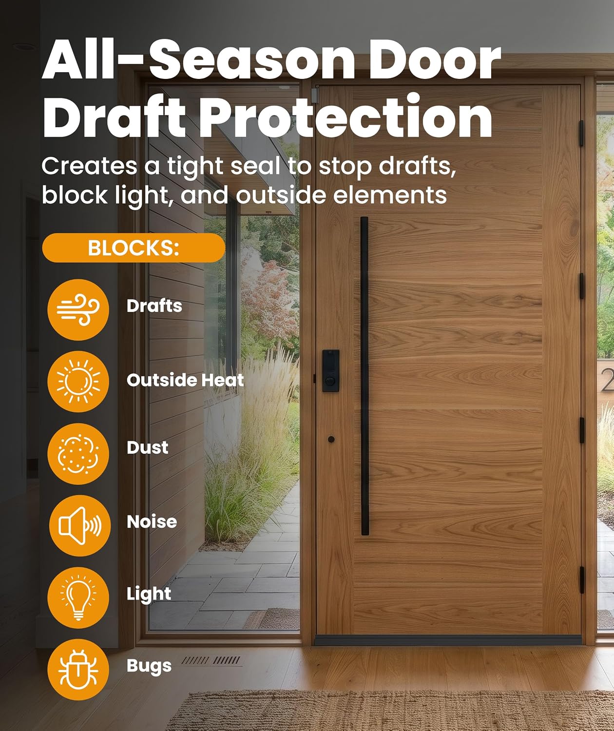 2 Pack One-Sided Door Draft Stopper for Bottom of Doors, Door Sweep with Adhesive Installation, Draft Blocker and