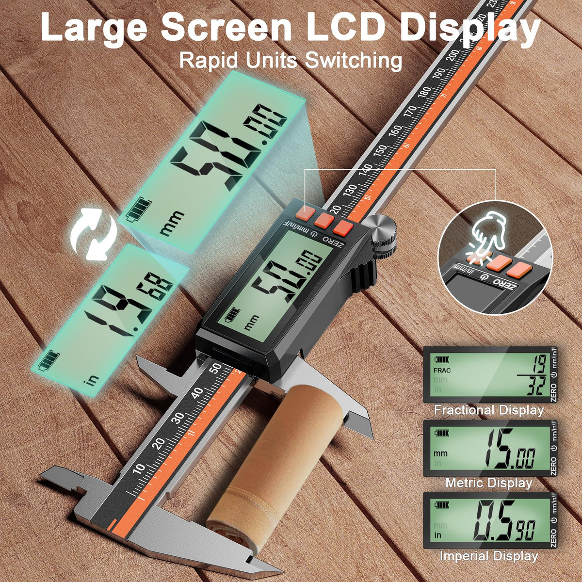 Preciva Digital Caliper 12", Rechargeable Stainless Steel Micrometer