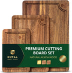 Wooden Cutting Boards for Kitchen Meal Prep & Serving - Bamboo Wood Serving Board Set with Deep Juice Groove Side