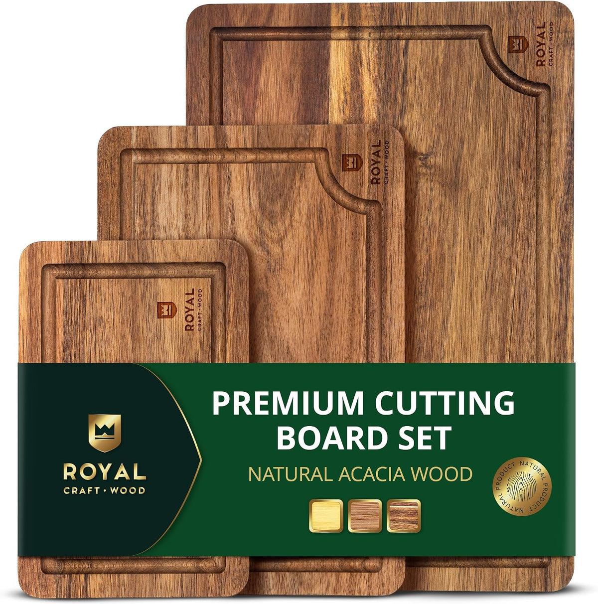 Wooden Cutting Boards for Kitchen Meal Prep & Serving - Bamboo Wood Serving Board Set with Deep Juice Groove Side