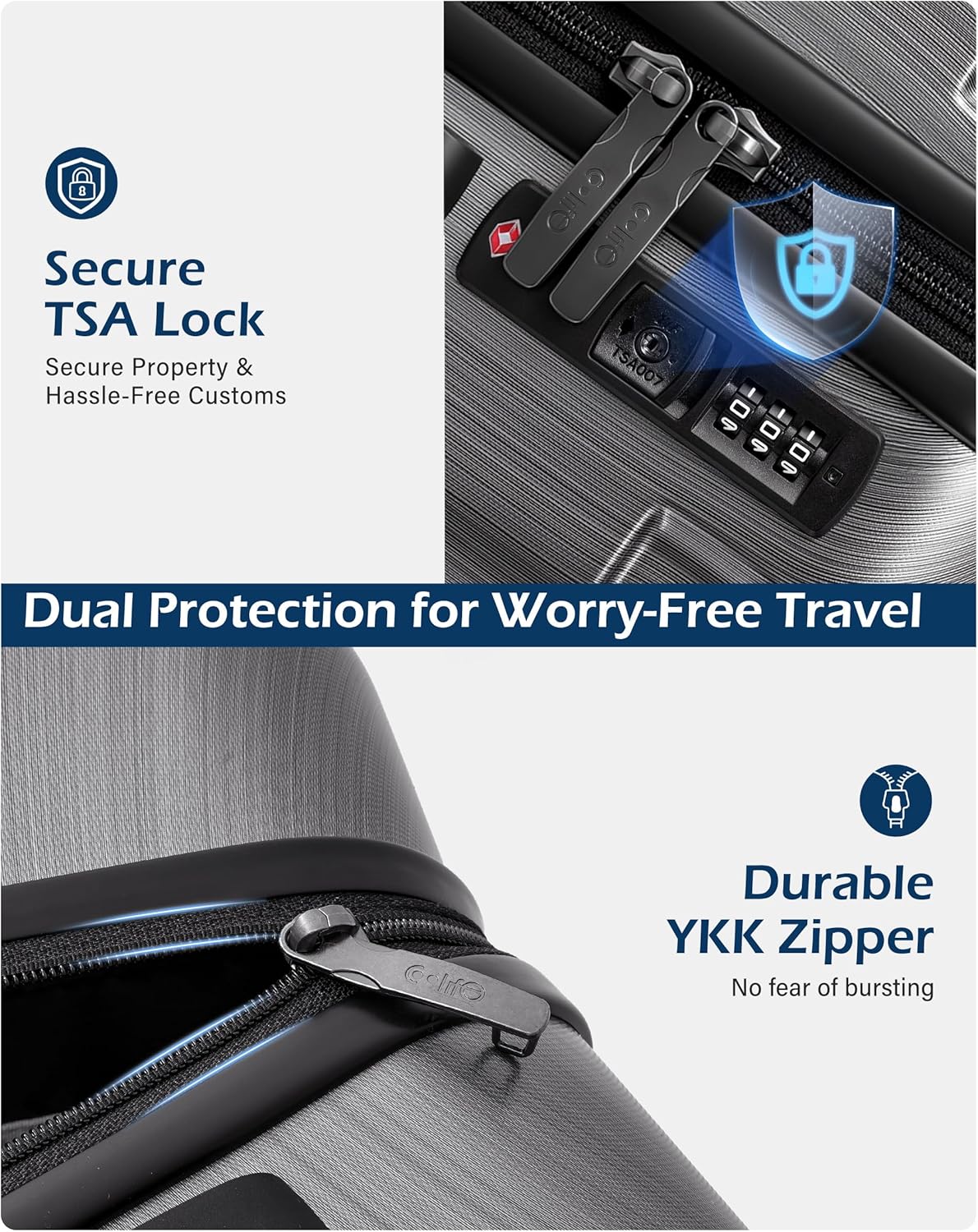 Luggage Set 3 Piece Hardside PC+ABS Suitcase with TSA Lock, Expandable Large Checked Luggage, Lightweight Rolling