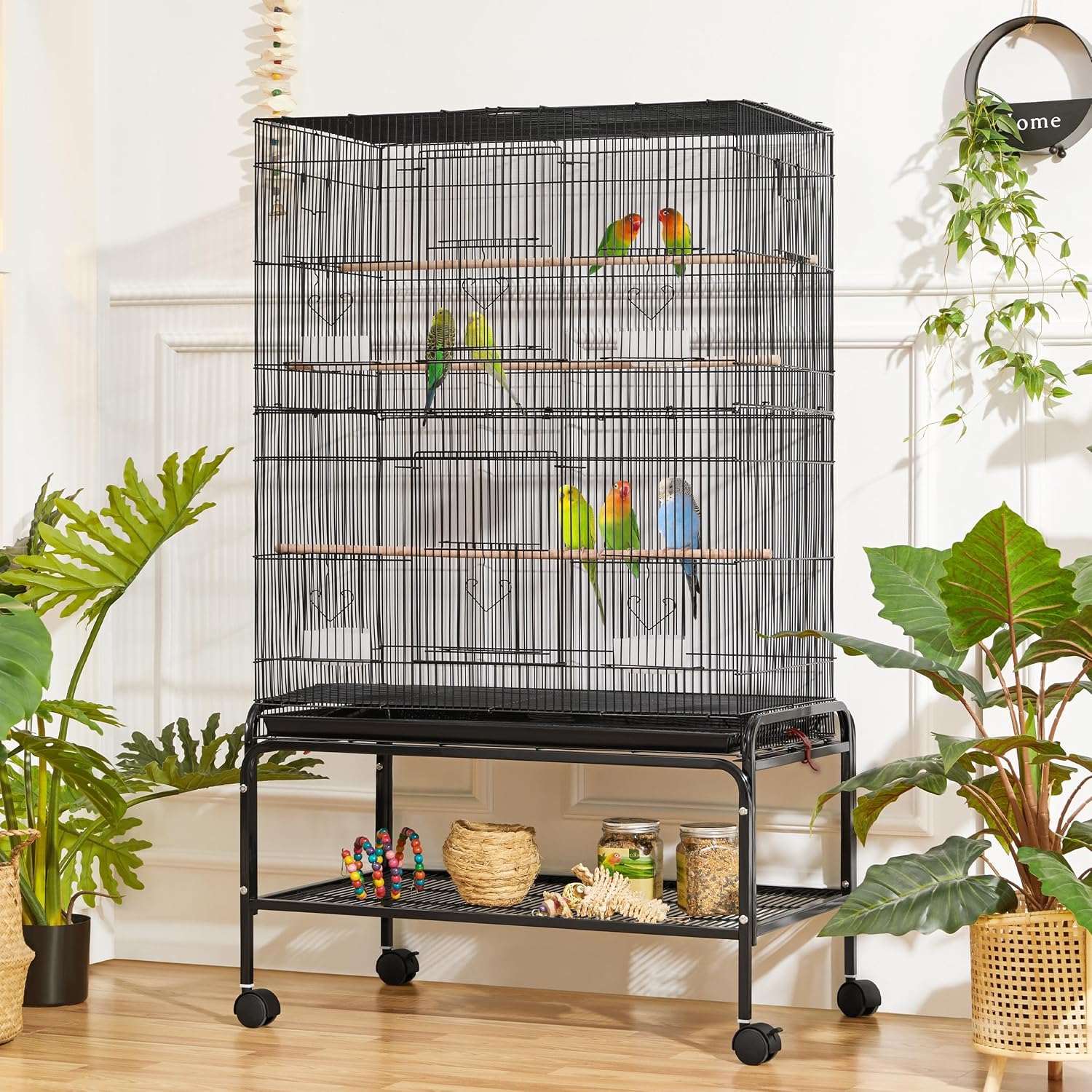 53'' Large Bird Cage Budgie Cage for Parakeets Cockatiels Conures Lovebirds Parrots with Rolling Stand