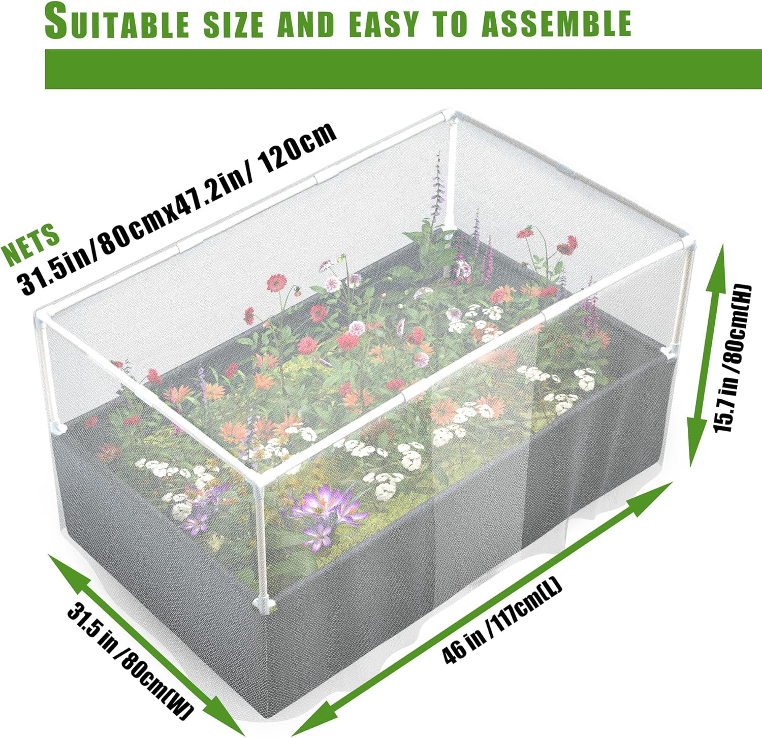 4X2.6X1.3FT Fabric Raised Garden Bed Kit, Breathable Raised Garden Bed with Cover, Garden Beds Outdoor with Plant