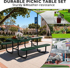 6FT Rectangular Steel Outdoor Picnic Table, Commercial Picnic Table Bench Set with Umbrella Hole, Weather-Resistant