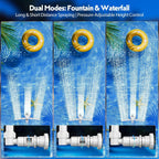 3-in-1 Pool Fountain with Solar 9-Color LED Lights, 360° Adjustable Dual-Head Pool Waterfall Sprinkler, Cooling Spray