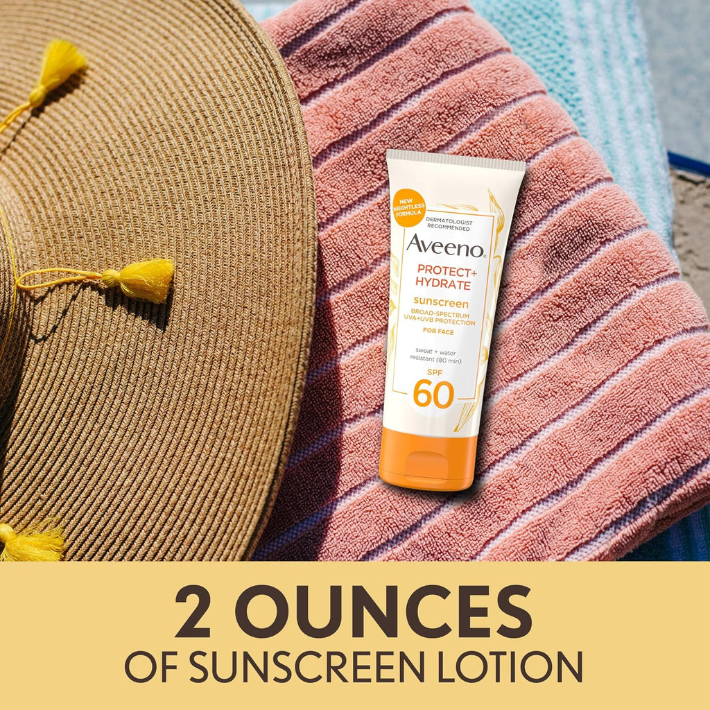 Aveeno Protect + Hydrate Face Sunscreen, SPF 60 Broad Spectrum, for Sensitive Skin, Travel Size, Water Resistant (80