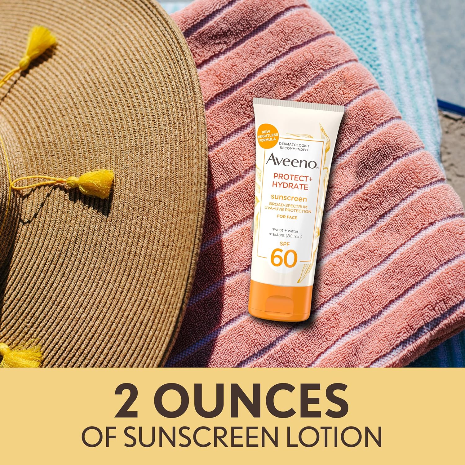 Aveeno Protect + Hydrate Face Sunscreen, SPF 60 Broad Spectrum, for Sensitive Skin, Travel Size, Water Resistant (80