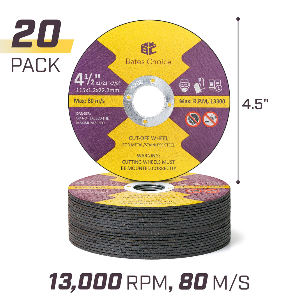 Bates Cutting Wheels, 4 1/2' x 7/8', 20 Pack Cut Off Wheels for Angle Grinder