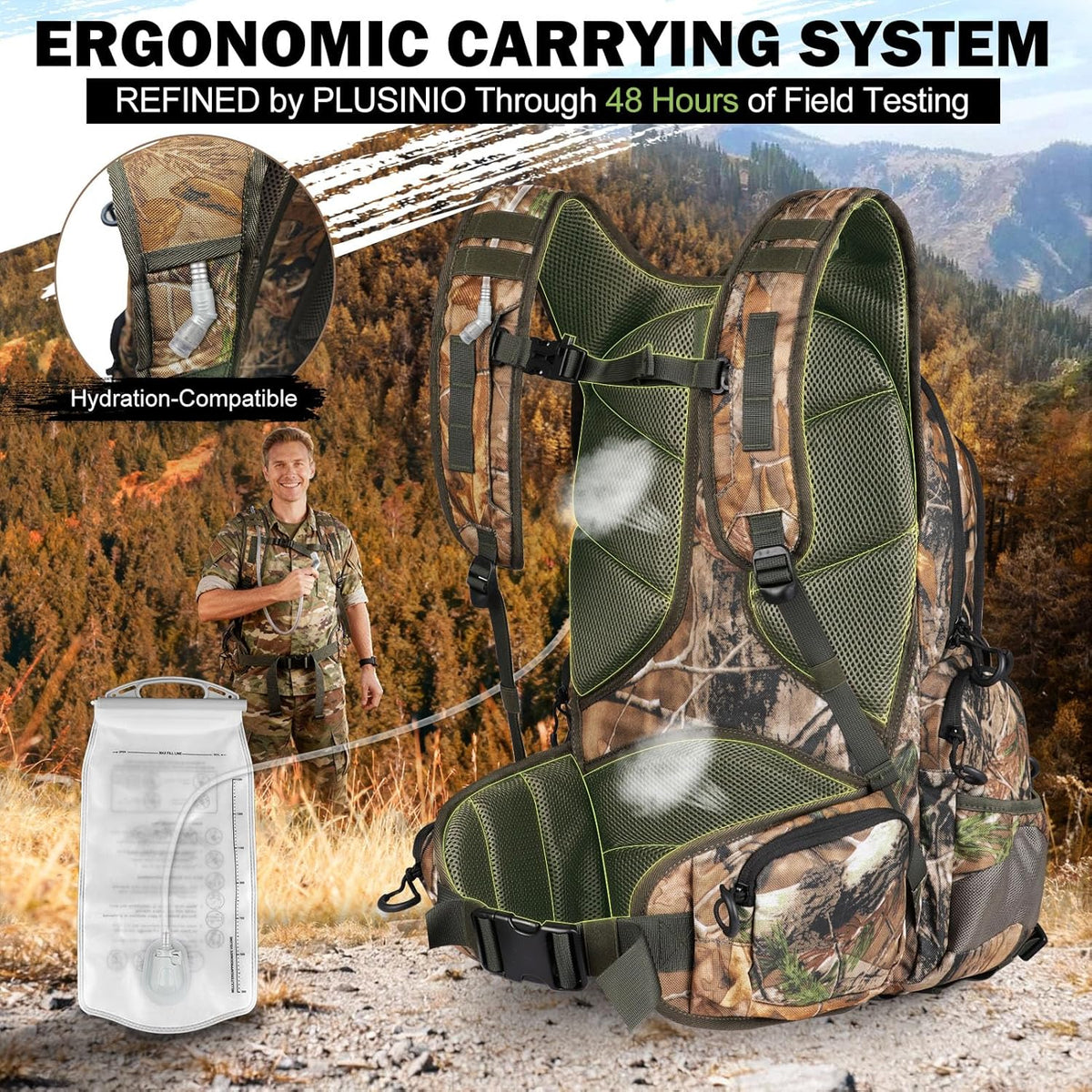 Hunting Backpack for Hunting Essentials, 45L Waterproof Hunting Gear with Rain Cover, & Padded Scabbard Carry System