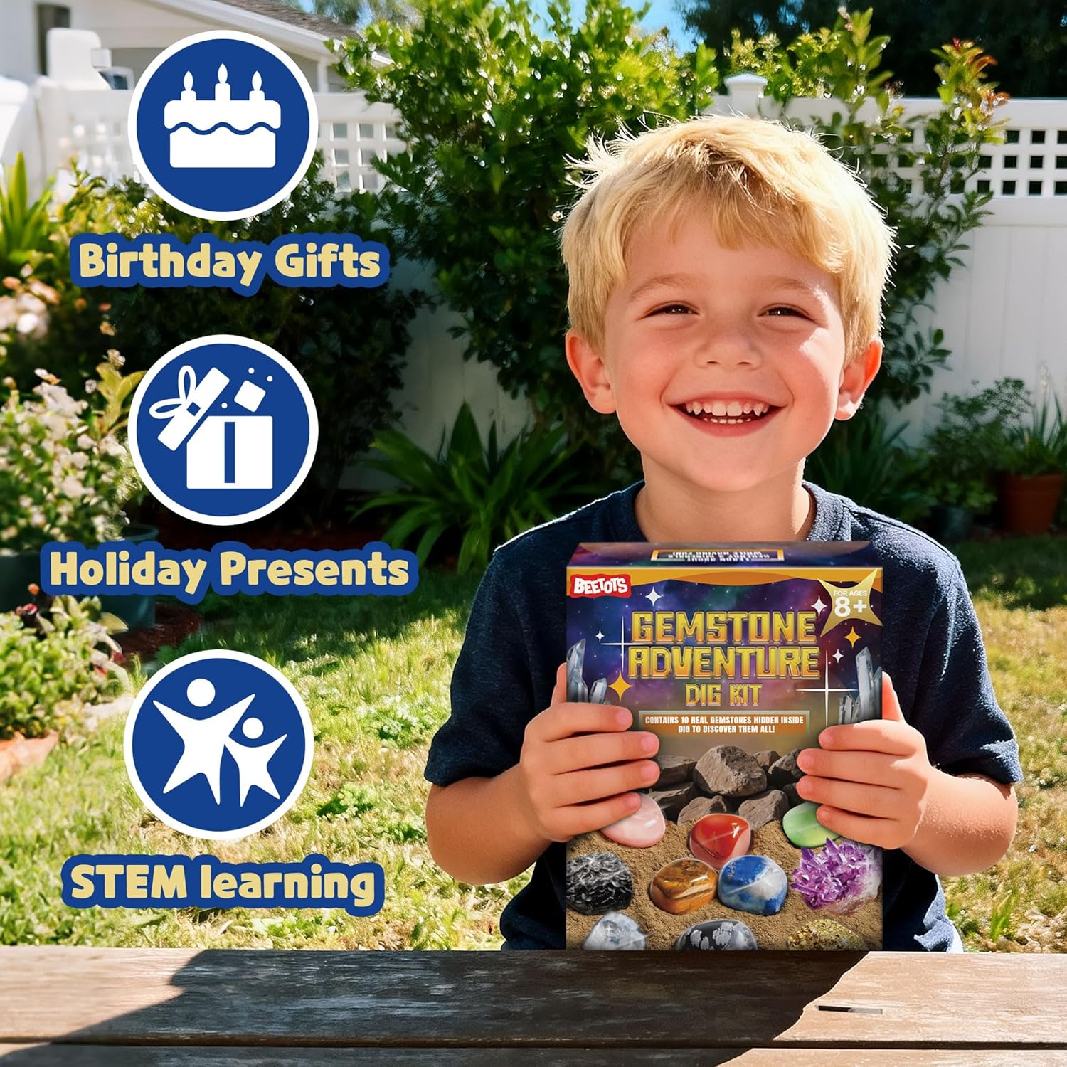 Gemstone Dig Kit for Kids with 2 Tools, 10 Real Gems Tektite | Lapis Lazuli and Tektite|STEM Science Mining