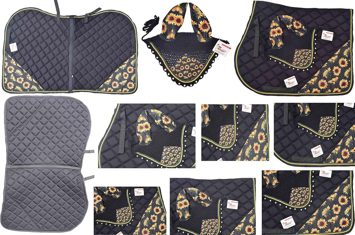 Sunflower All Purpose English Saddle Pad, Handmade Jumping Saddle Pad, Fly Bonnet Special, and This Saddle pad is