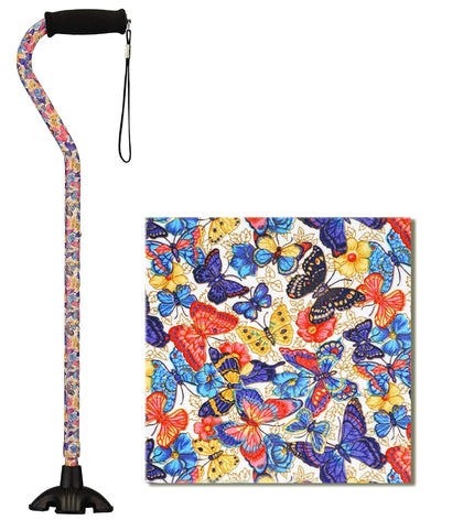 Joy Designer Offset Quad Cane for Seniors - Unisex Adjustable Lightweight Walking Aid with Foam Handle, Wrist Strap