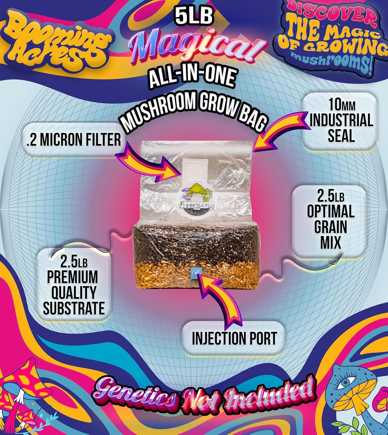 The Magical 5lb All-in-One Mushroom Grow Bag | Mushroom Grow Kit | Harvest Your own Happiness | Discover the Magic of