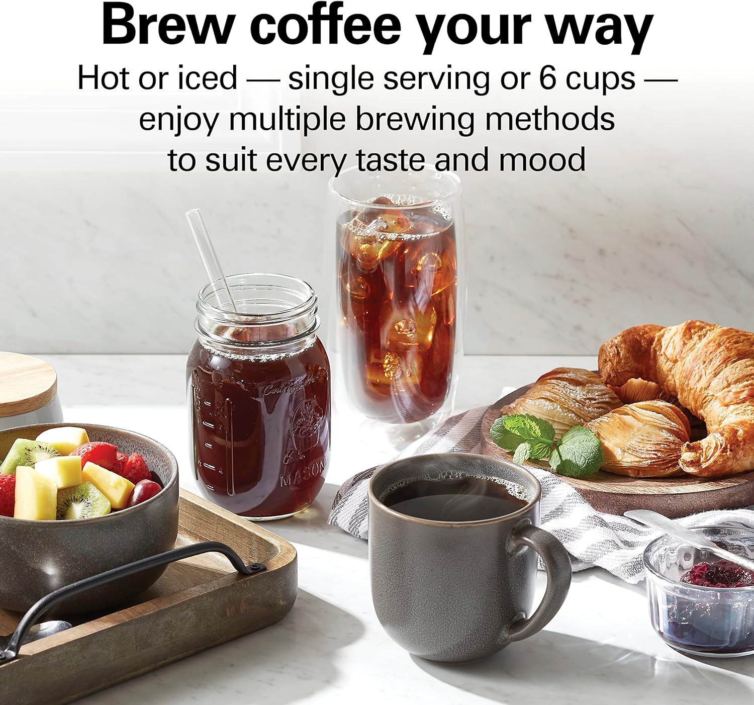 Home Barista 7-in-1 Small Coffee Maker with Seven Ways to Brew, 6 Cup Carafe, Drip, Single Serve, French Press, Pour