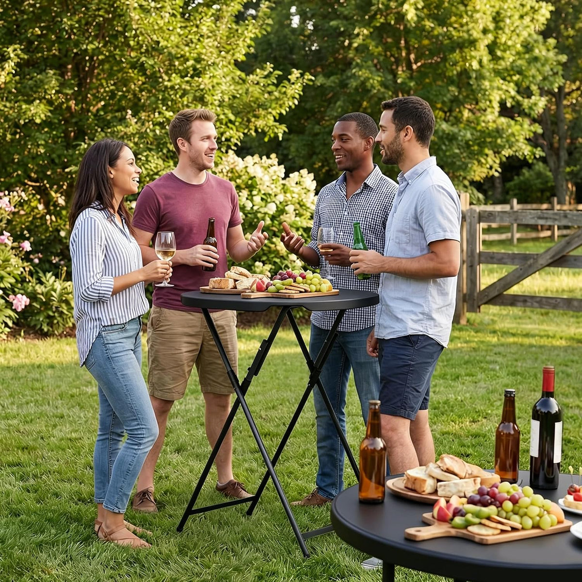 32" Round Folding Cocktail Table - HDPE Matrial Top with Steel Frame, Stable & Easy to Clean - High Top Table for