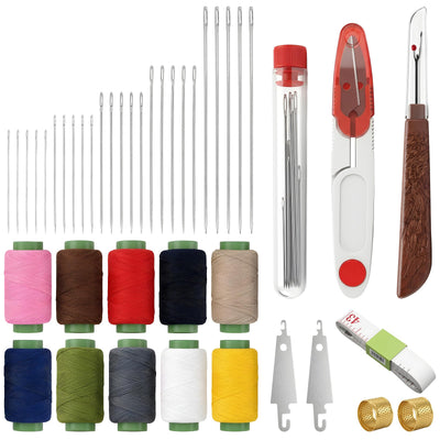 Sewing Kit for Adults, 43 Pcs All-in-One Big Eye Stainless Steel Sewing Needles with Colored Threads, Thimbles and