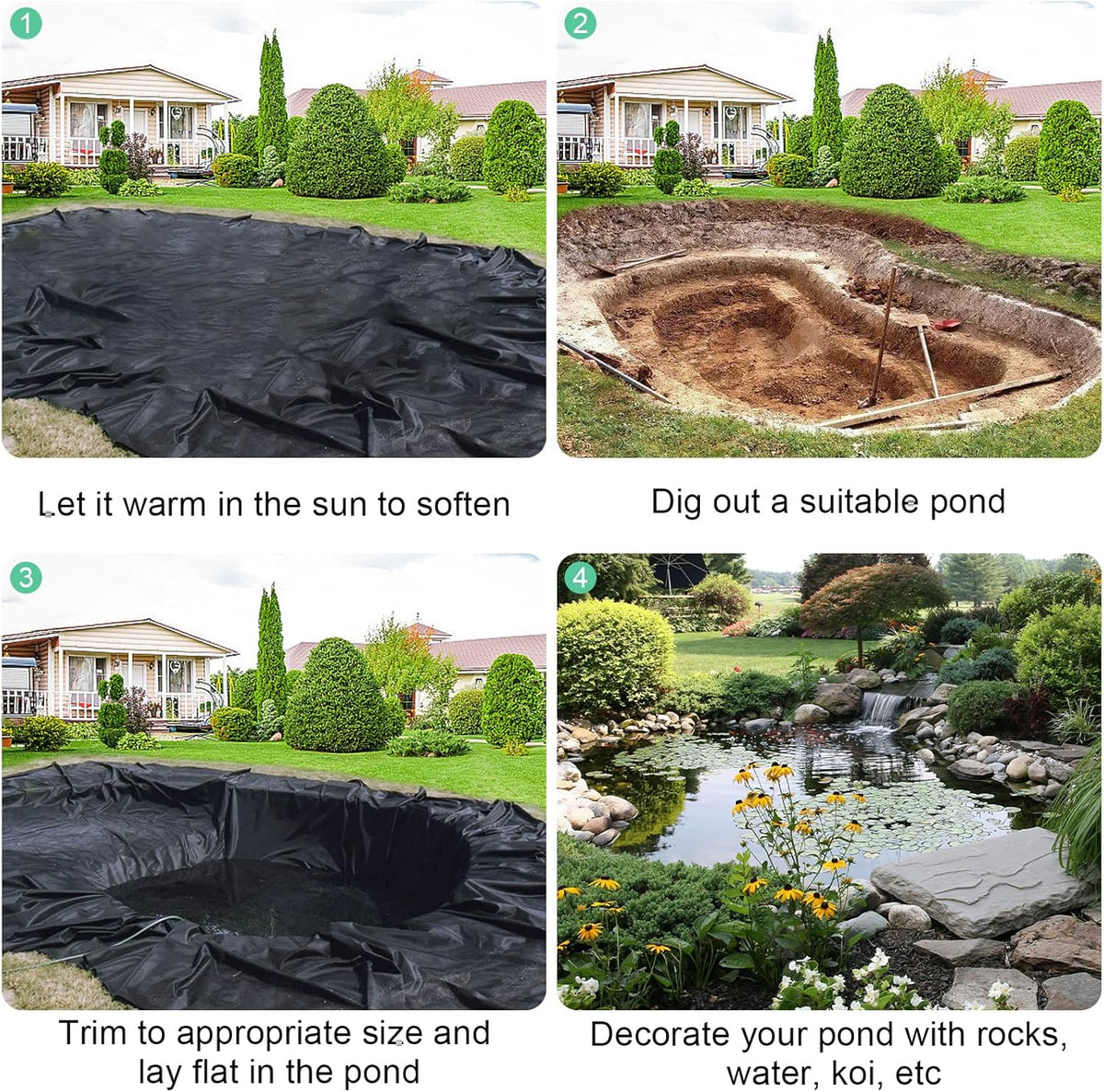 20 Mil HDPE Pond Liner, 12 x 12 FT Flexible Water Garden Liner