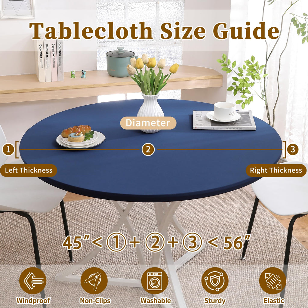 Round Elastic Fitted Tablecloth for 45"-56" Tables, Navy