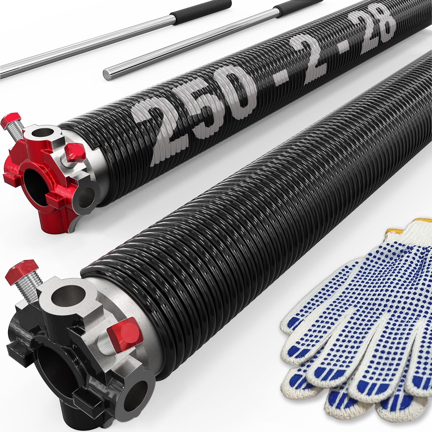 3-Pieces Bundle - Garage Door Torsion Springs (0.250x2x28), Winding Bars Tool, 8.5ft Garage Door Cables & Standard
