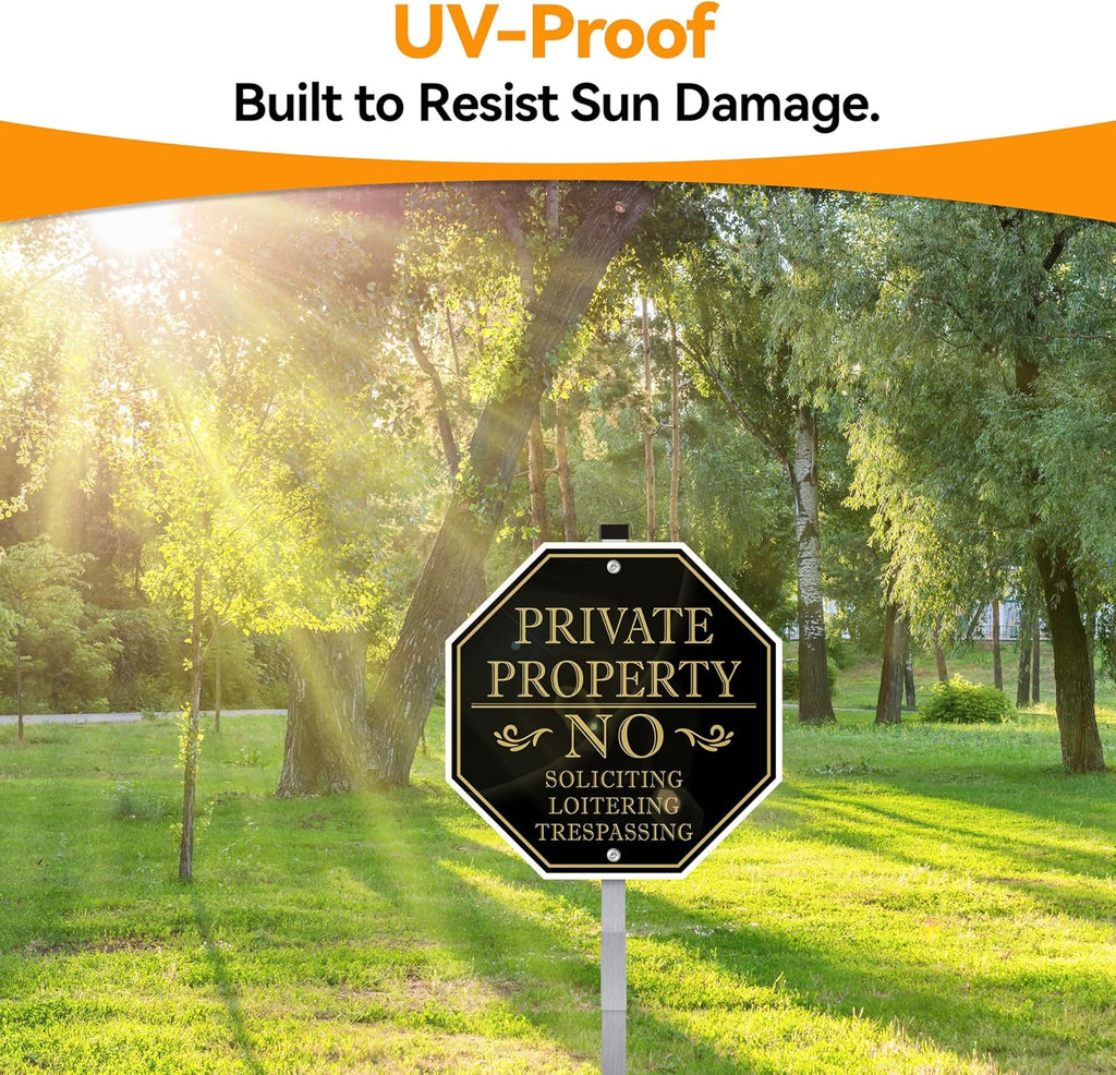 No Trespassing Signs Private Property, No Soliciting Sign for House, 10 x 10 Inches No Loitering Aluminum Metal Signs