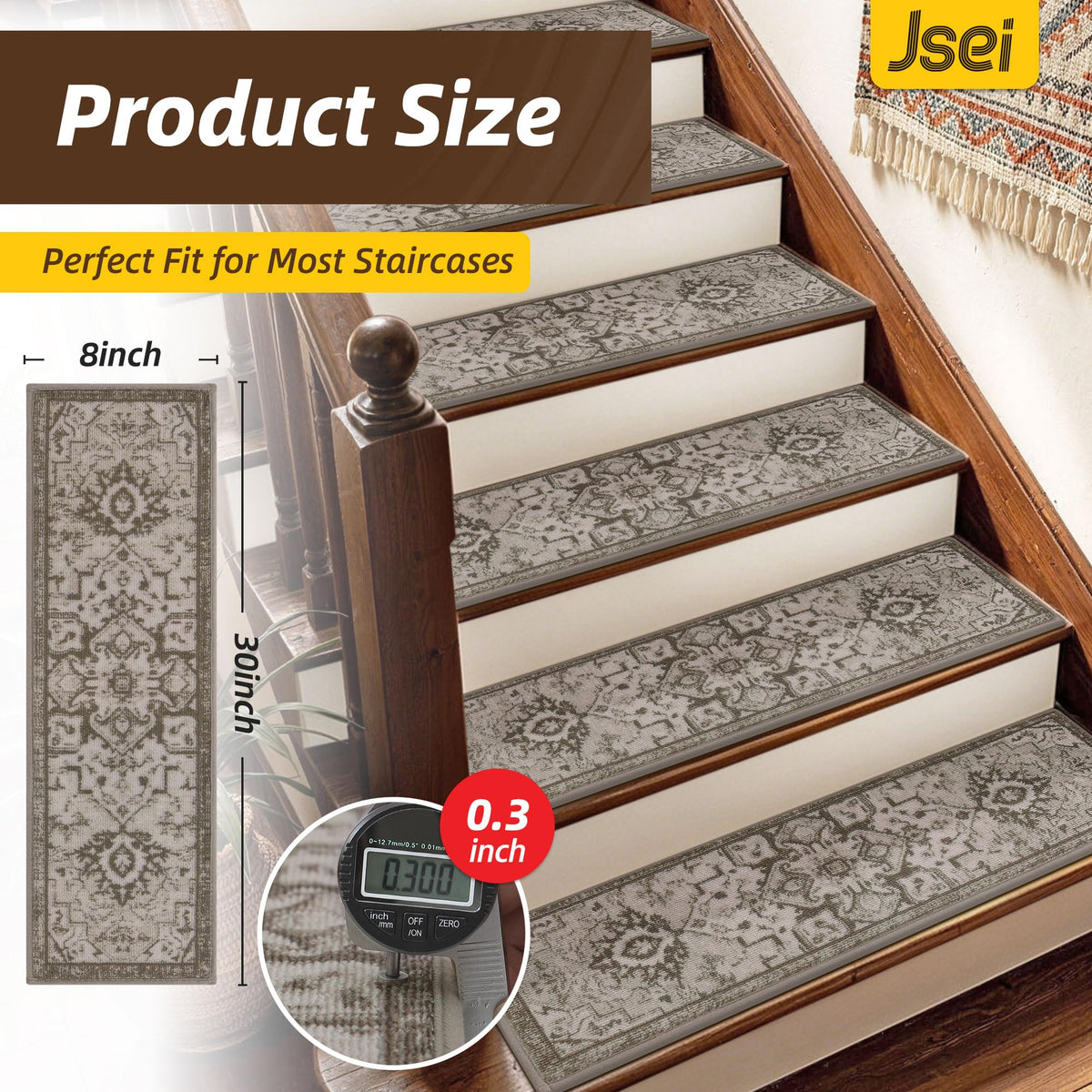 Stair Treads, 4 Pack 8" X 30", Beige/Brown