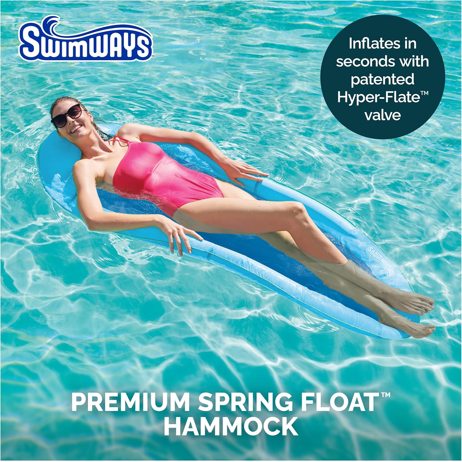 Spring Float Premium Hammock Lounger, Inflatable Pool Floats Adult with Fast Inflation for Ages 15 & Up