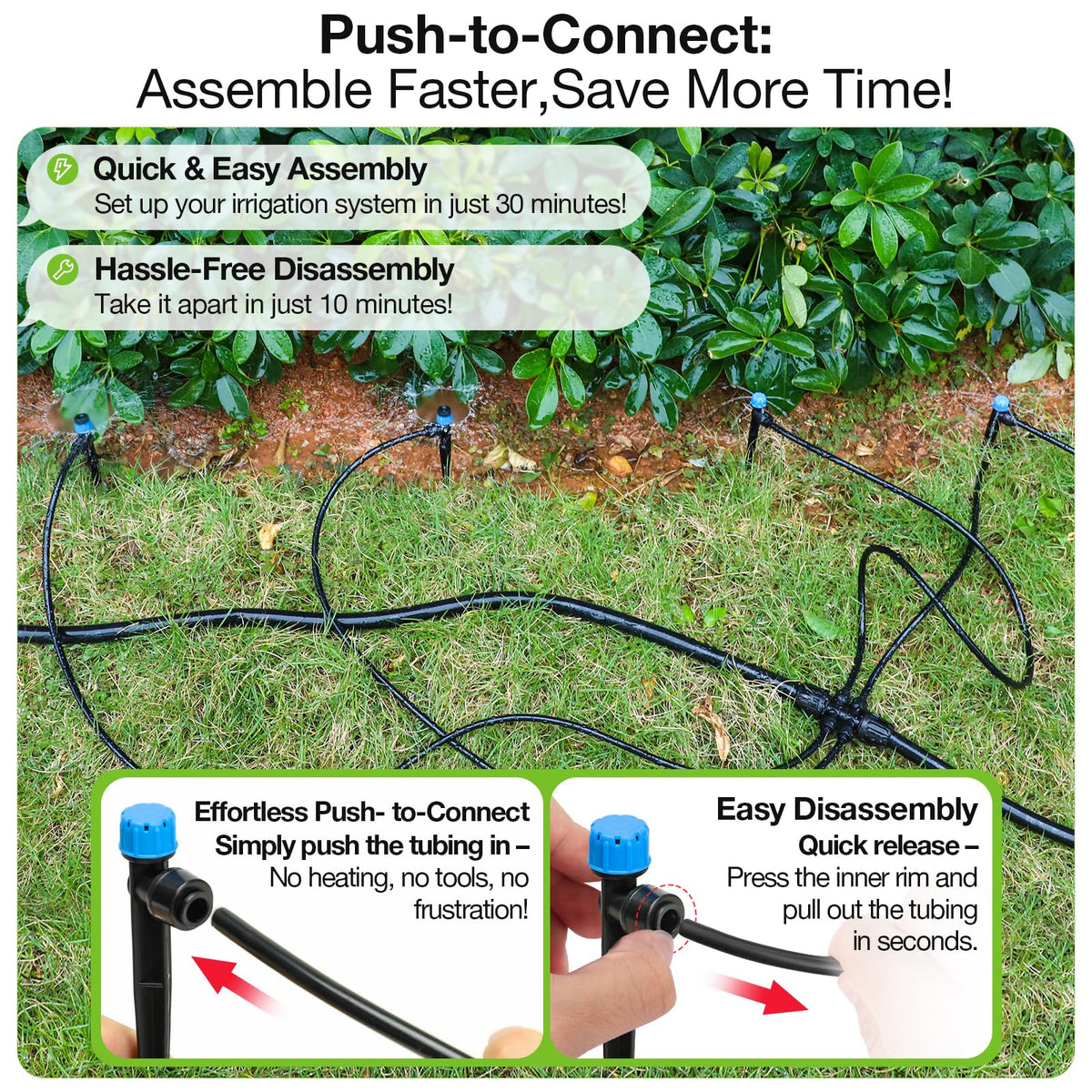 20Pcs Drip Irrigation Emitters, Quick Push-to-Fit Connect Drip Stream
