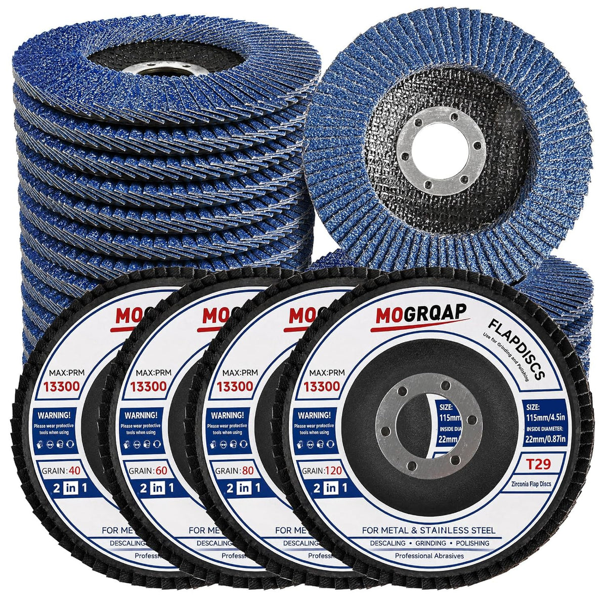 20 PCS Flap Discs 4.5" for Angle Grinder Type 29, Grit 40/60/80/120