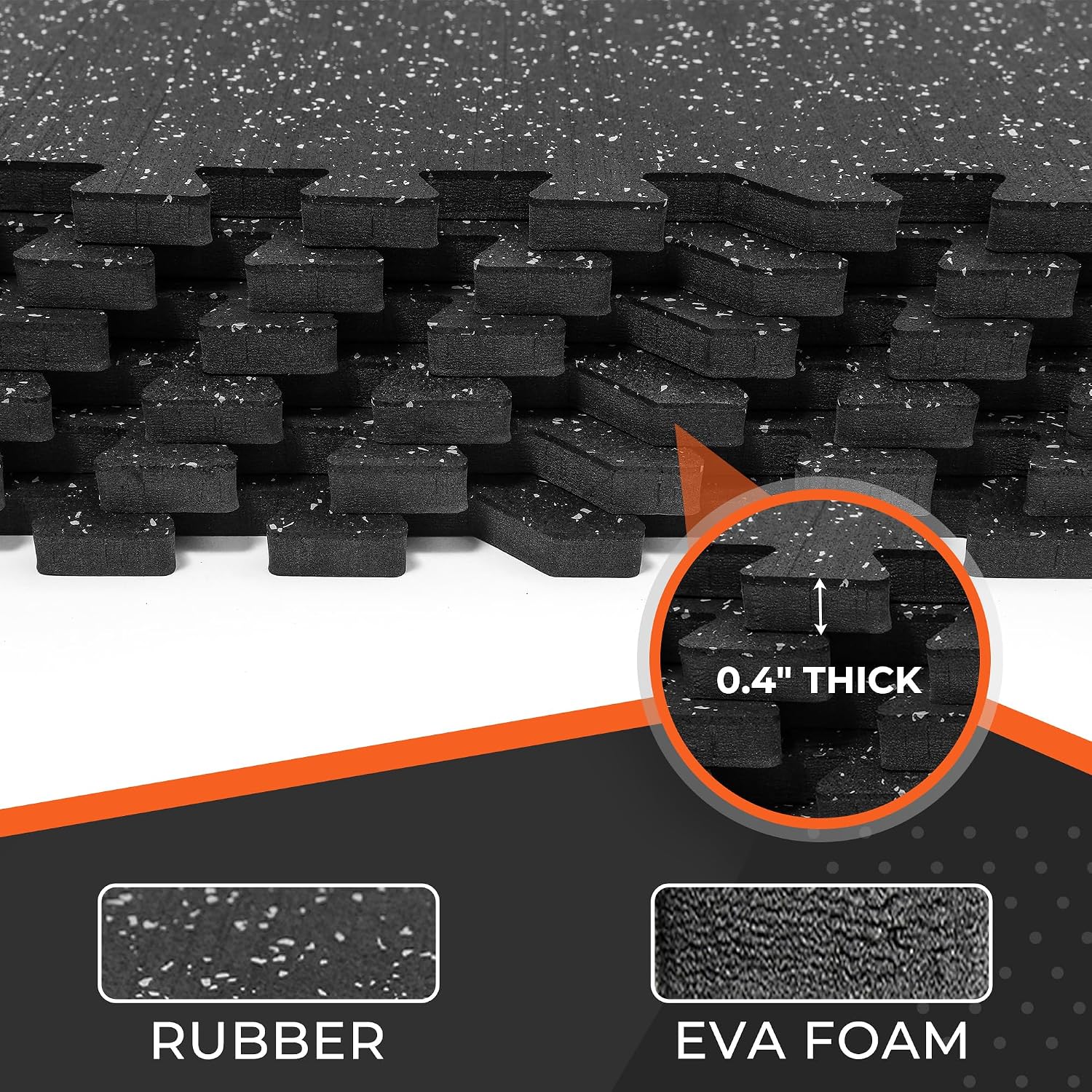 0.4'' Thick 24 Pcs 96 Sq Ft Rubber Top Exercise Equipment Mats, High Density EVA Foam Mats with Rubber Top