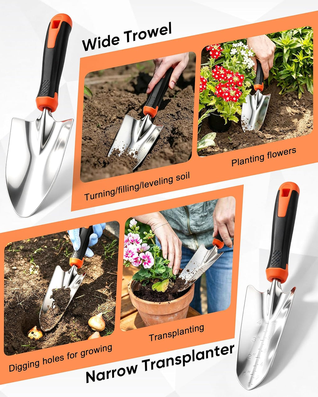 9-Piece Stainless Steel Garden Tools Set, HaSteeL Outdoors Gardening Hand Utensils Kit with Storage Bag, Rust