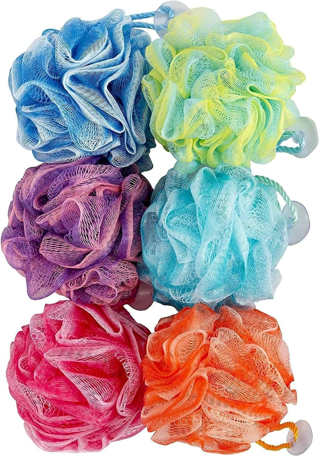 Bath Loofah Set, 6 Pack Shower Pouf Body Sponges with Suction Cups, Exfoliating Bath Accessories for Men and Women