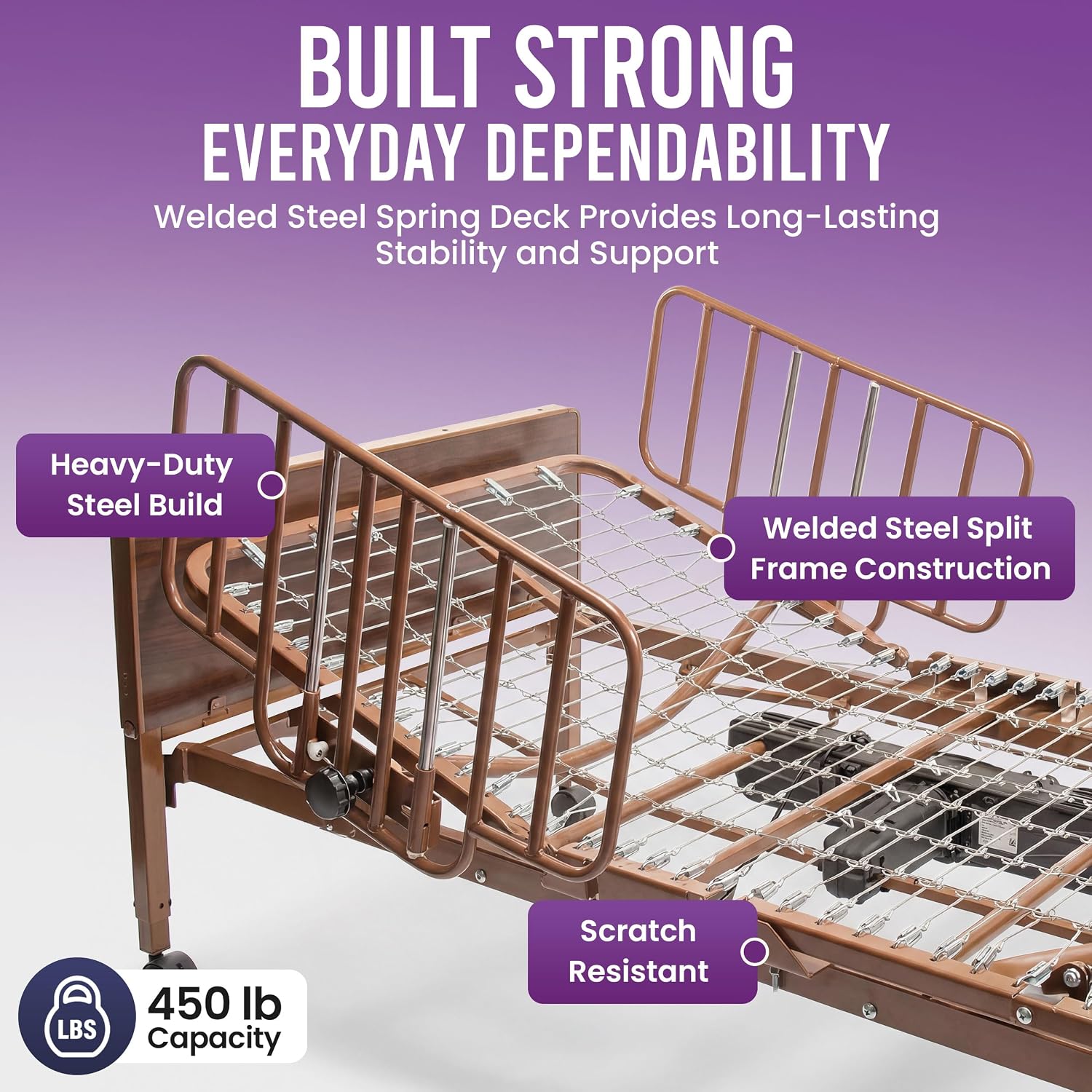 Electric Hospital Bed for Home Use - Includes Foam Mattress, Half Rails - Adjustabe Medical Bed Set