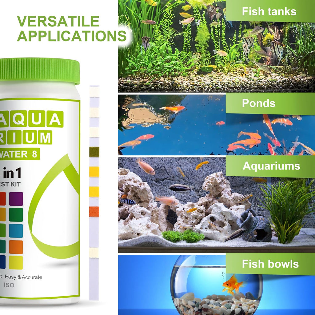 8-in-1 Aquarium Test Kit (150 Strips) for Freshwater & Saltwater - Quick & Accurate Water Testing for Aquariums &