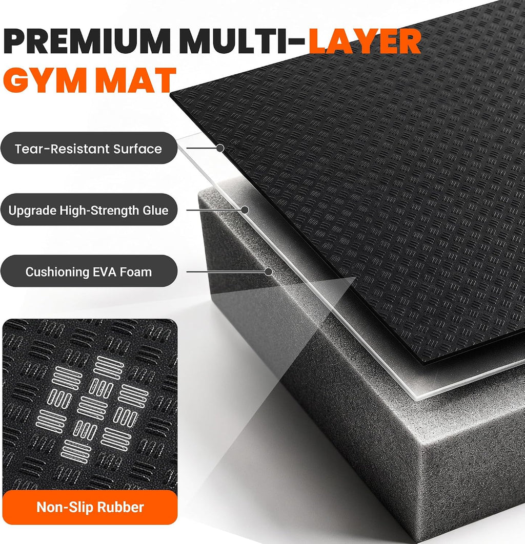 0.56" Thick 48 Sq Ft Rubber-Textured Gym Flooring for Home Gym