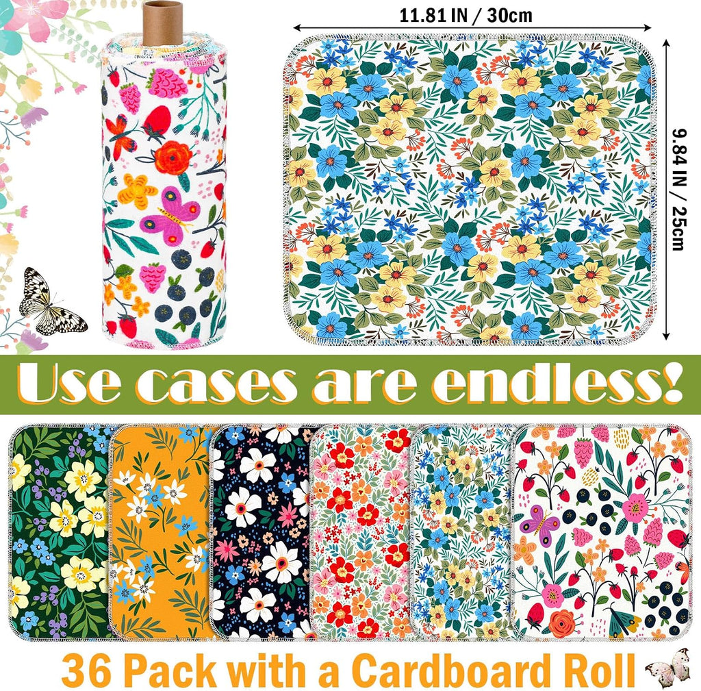30 Pcs Reusable Paper Towel for Kitchen, Flower Pattern