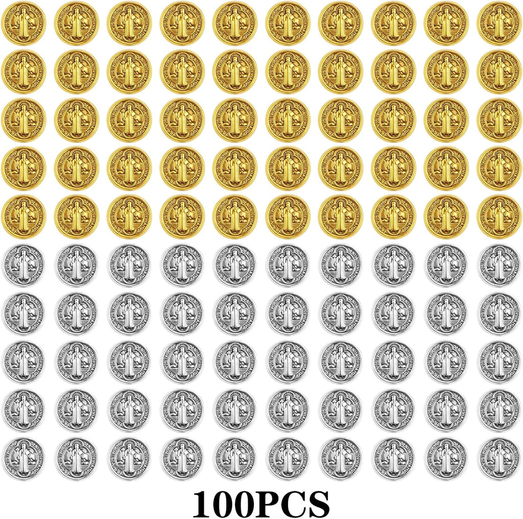 100pcs 9.5 mm Round Double-Sided Jesus Cross Spacer Beads Catholic Saint Benedict Beads Religious Loose Beads for DIY