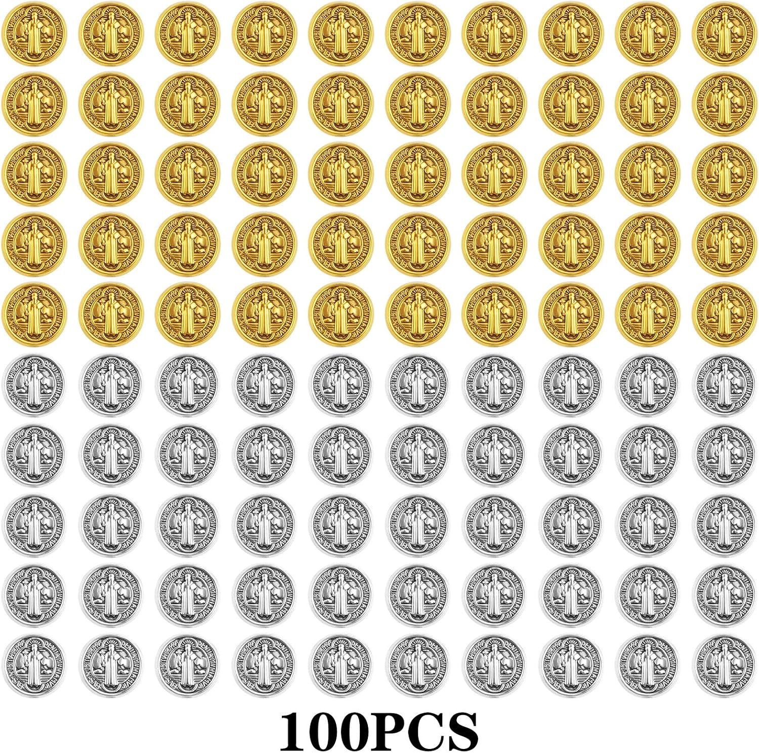 100pcs 9.5 mm Round Double-Sided Jesus Cross Spacer Beads Catholic Saint Benedict Beads Religious Loose Beads for DIY