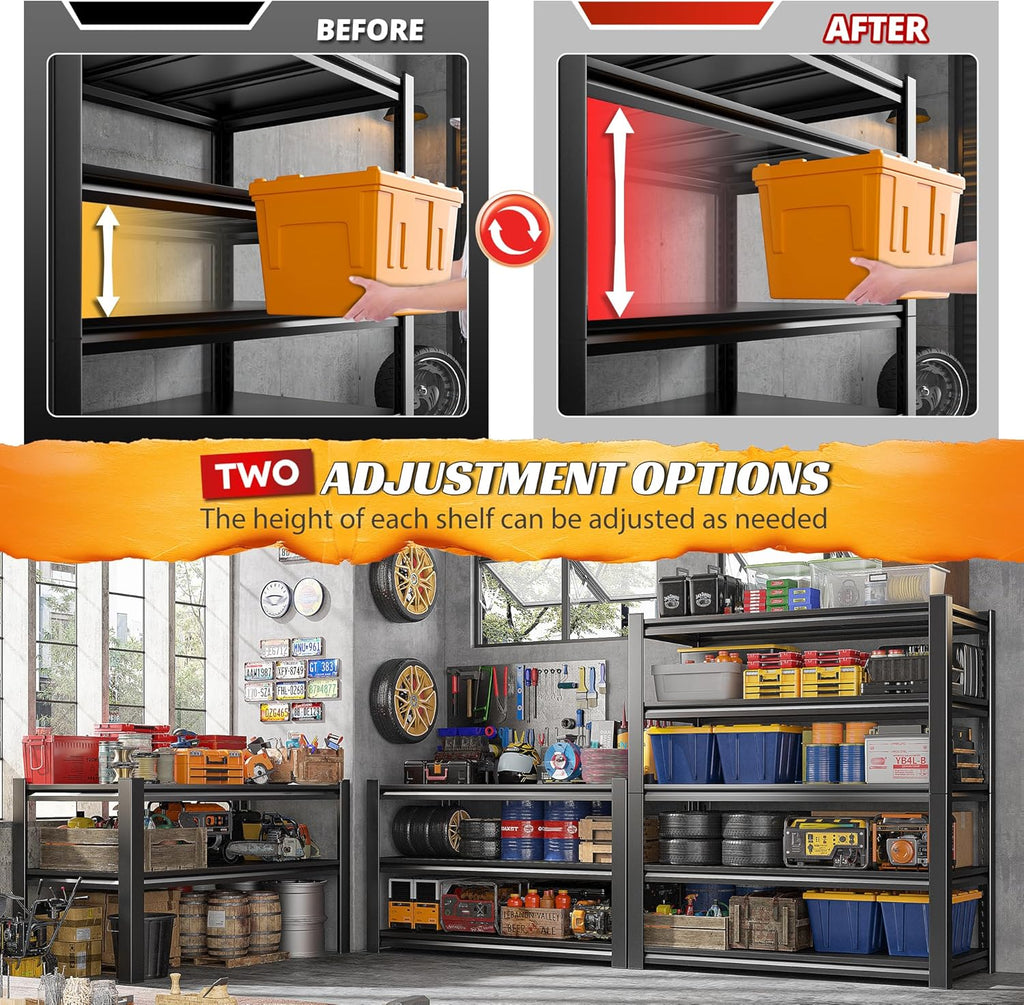 Garage Shelving 3000 LBS Storage Shelves Adjustable Metal Shelving, 5 Tier Garage Shelves for Basement, Warehouse