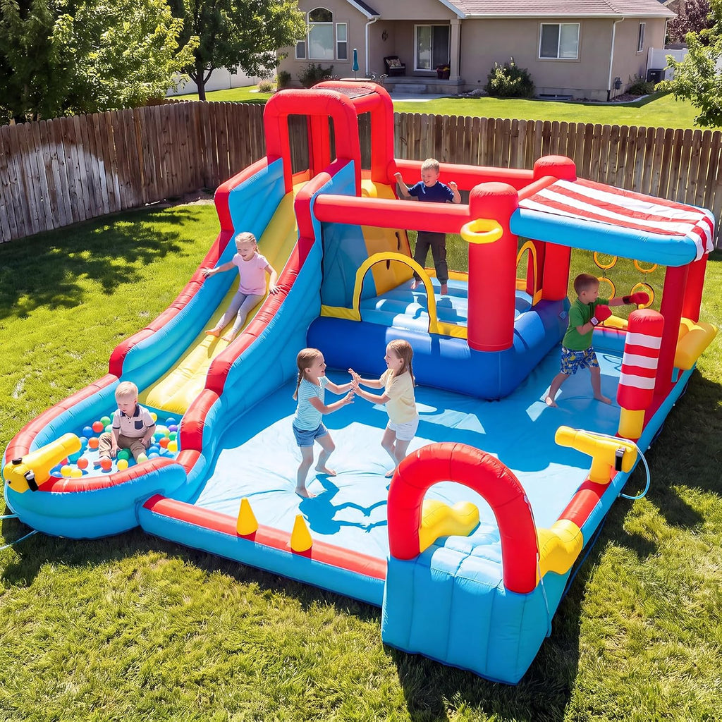 Bounce House Water Slide,18 in 1 Inflatable for Kids | Outdoor Water Park Bouncy House with Dual Slide,Big Splash
