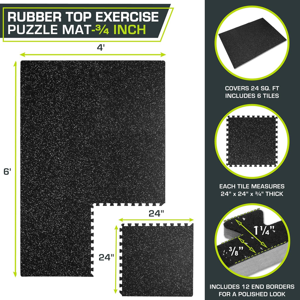 Fit Rubber Top Exercise Puzzle Mat ¾-inch, EVA Foam, Protective Interlocking Tiles for Home Gym Equipment and