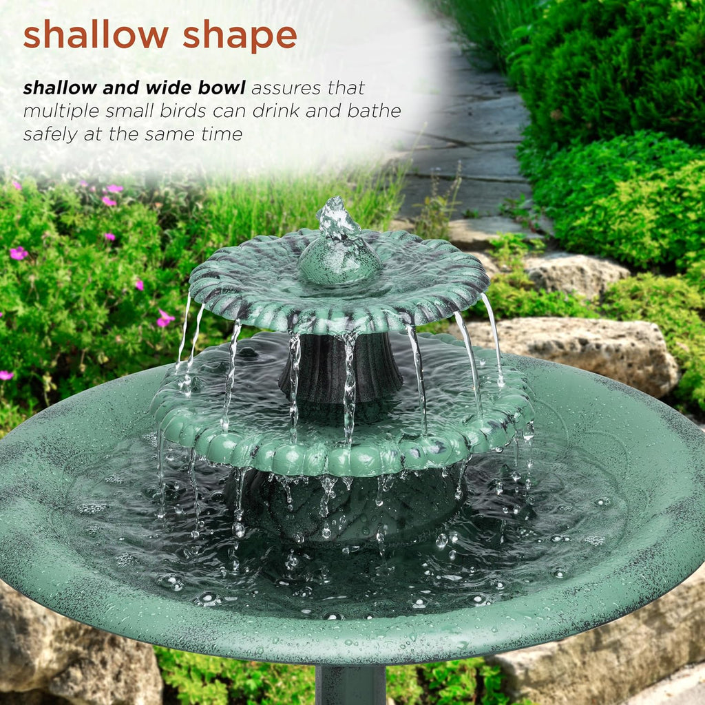 35" Tall 3-Tier Outdoor Pedestal Water Fountain – Durable Resin Cascading Water Feature and Birdbath for Garden