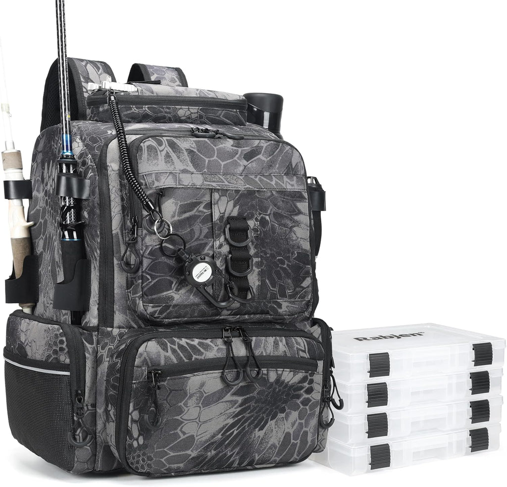 Fishing Tackle Backpack, 45L Storage Waterproof Travel Bag Store Fishing Gear with Insulated Top Pocket