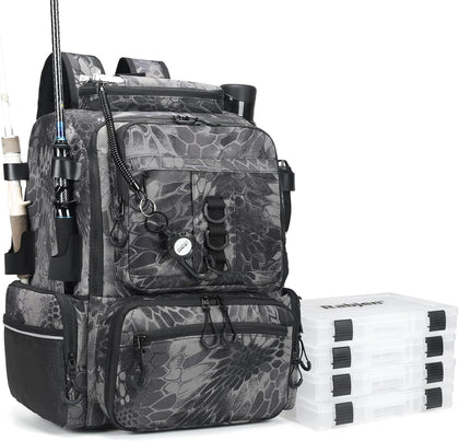Fishing Tackle Backpack, 45L Storage Waterproof Travel Bag Store Fishing Gear with Insulated Top Pocket