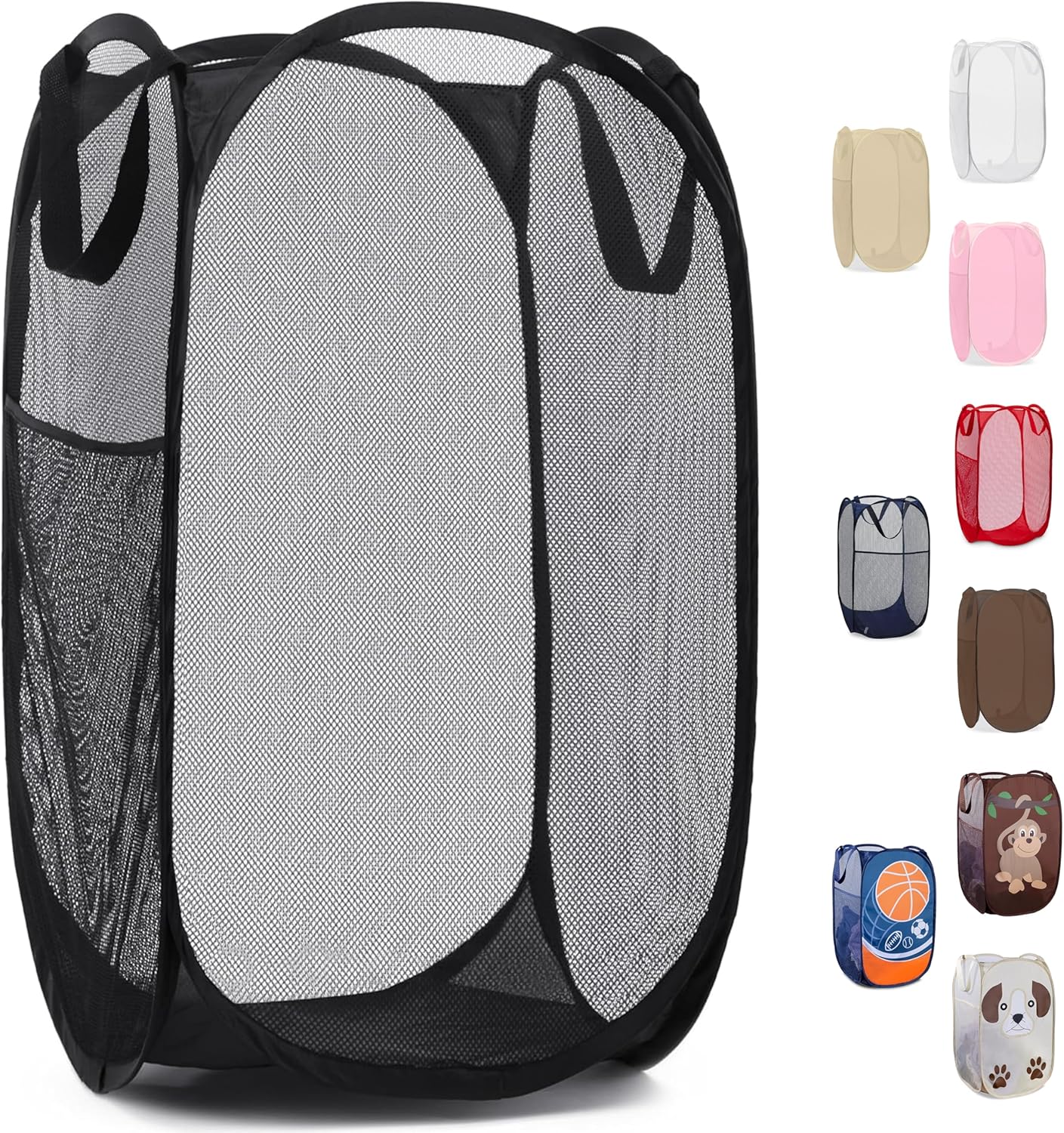 Collapsible Mesh Pop Up Hamper with Wide Opening and Side Pocket - Breathable, Sturdy, Foldable, and Space-Saving