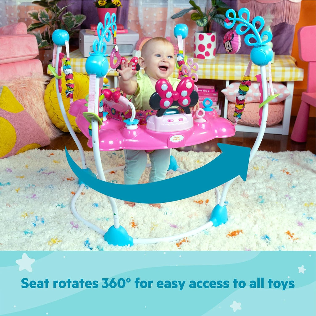 Disney Baby MINNIE MOUSE PeekABoo Baby Activity Center Jumper with 8 Toys, Lights & Sounds, 360-Degree Seat, 6-12