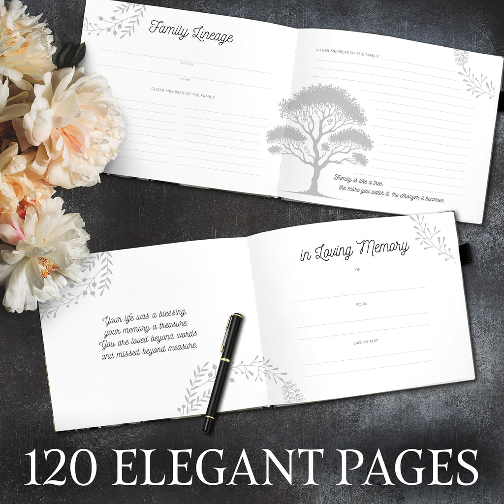 Elegant Black Funeral Guest Book, 10 x 8 Inches 120 Pages Guest Book for Funeral, 360 Entries Guest Book for Funeral