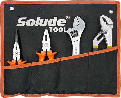 4-Piece Large Pilers and Wrench Set,10 Inch Groove Joint Pliers and Adjustable Wrench with 8 Inch Long Nose and