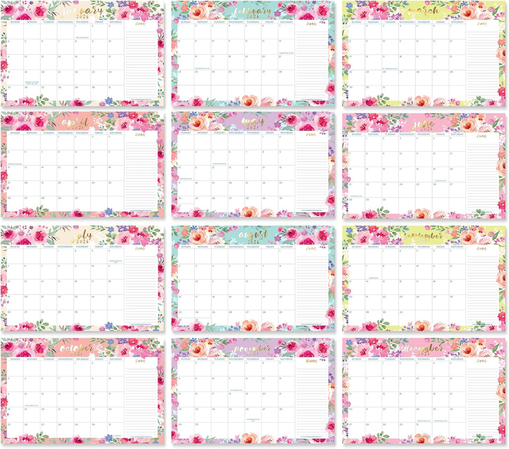 S&O Watercolor Floral Large Desk Calendar from January 2026 to June 2027 - Tear-Away Table Calendar 2026-2027